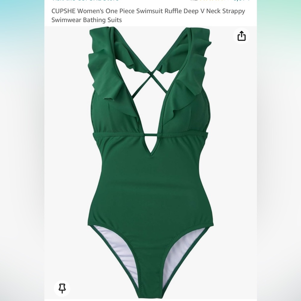 EUC Cupshe emerald green, ruffle strap one piece